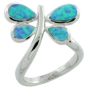 Sterling Silver, Synthetic Opal Inlay Butterfly Ring, 3/4 (19 mm 