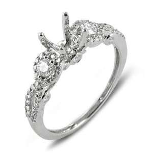  14k White Gold Round Diamond Ladies Bridal Semi Mount Ring 