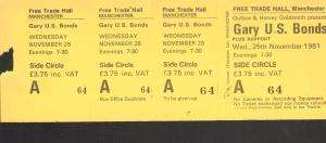 GARY US BONDS free trade hall manchester 25th nov 1981 ticket uk 