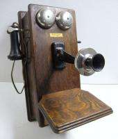ANTIQUE OAK WOOD WESTERN ELECTRIC 350W HAND CRANK WALL TELEPHONE 