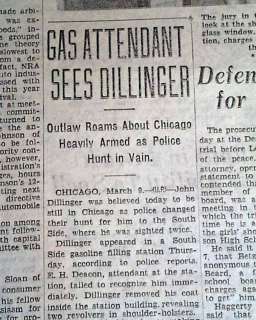 Outlaw JOHN DILLINGER Hunted Chicago IL 1934 Newspaper  