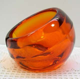 Viking Art Glass Orange/Persimmon Round Tilted Ball/Orb Ashtray  