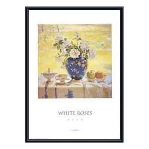   White Roses   Artist Del Gish  Poster Size 27 X 19