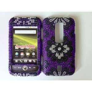  Huawei Ascend M860 Black and Silver Flower on Purple Bling 