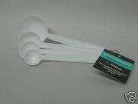 PLASTIC MEASURING SPOON SET on a Ring   ALL WHITE   NEW  