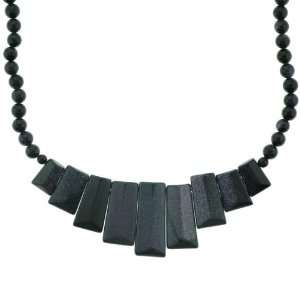 Blue Goldstone Semi Precious Stone Necklace in Ladder and Round Shaped 