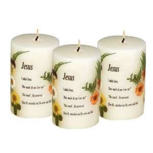  Candles ~ Vanilla Scented Flowers Embossed Candles 3 Pc 