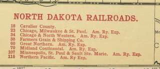 1928 Railroad map of North Dakota. Genuine.  