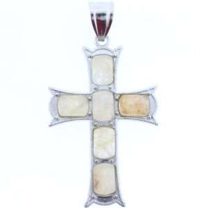 Pendants   Yellow Serpentine Rectanlge Inlay Cross On Silver Plated 