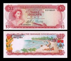 BAHAMAS ★★★ P19 3 DOLLARS L.1965 ★★★ CRISP AUNC+  