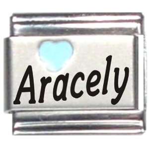  Aracely Light Blue Heart Laser Name Italian Charm Link 