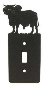Brahma bull black metal single light switch plate cover  