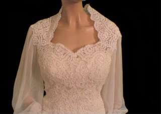 VTG 80s Ivory CROCHET LACE Chiffon WEDDING DRESS S M Long Poet Sleeves 