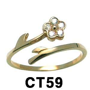  14k Flower Toe Ring with Cubic Zirconia (yellow gold 