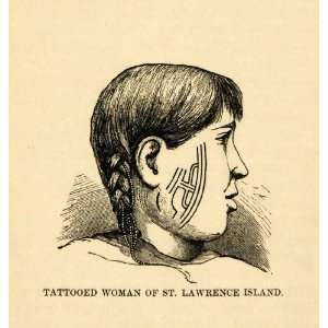  1882 Steel Engraving Tattooed Native St Lawrence Island Arctic 