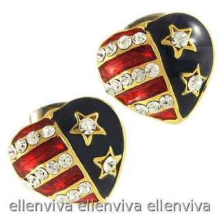 Cute Heart Shaped American Flag Earrings New #eg161rd  