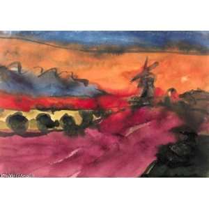   Nolde   24 x 16 inches   Marsh landscape with windmill