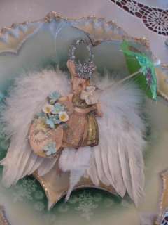 EASTER RABBIT ANGEL BUMP CHENILLE ORNAMENT,REAL FEATHERED WINGS 