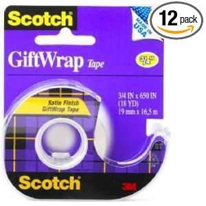  Scotch Satin Finish Gift Wrap Tape 3/4 X 650 (Pack of 12 