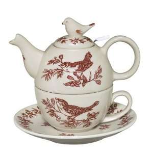  Andrea by Sadek Teapot Tea For One Red Bird Toile 