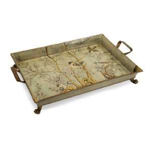   Asian Inspired Botanical Tray with Gold Handles and Claw Feet Home