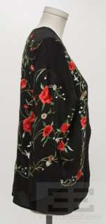 Anea.A Black Silk & Multicolor Floral Embroidered Open Front Cardigan 