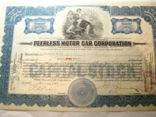 The PEERLESS Corporation auto car stock certificate 1951  