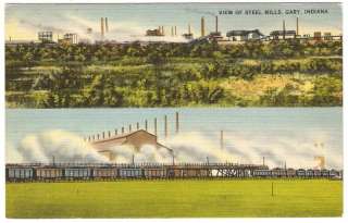 1940s Postcard PC Gary Indiana STEEL MILLS Train Cars  