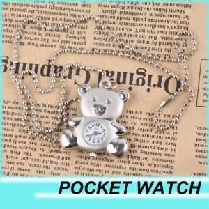   Bear Metal Pocket Watch and White Circular Dial Watch W0368 Beauty