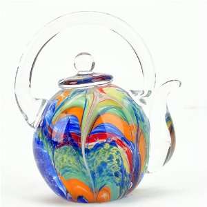  Murano Paperweight Mrs Teapot Filled with Colorful Tea 