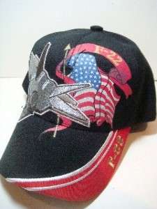 22 F 22 RAPTOR USAF AIR FORCE USA FLAG BLACK HAT CAP  