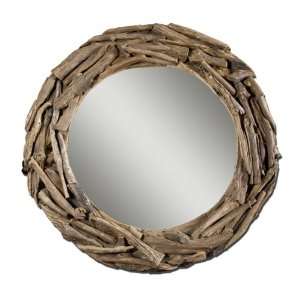  50 Oversized Rustic Natural Teak Wood Round Wall Mirror 