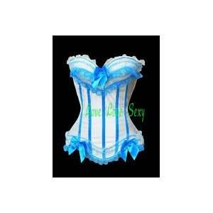 blue+white overbust corset sexy lace corset back lace up boned corset 