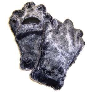   Youth Large Faux Fur Mittens   Grey Black