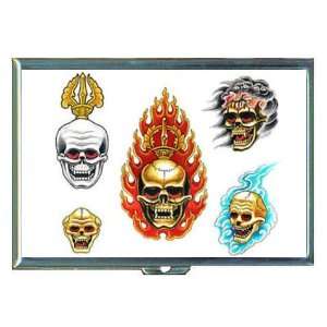  Skulls Firey Horror Tattoo Art ID Holder, Cigarette Case 