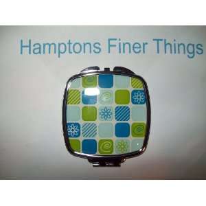  GLAM Designer Mirror Compact, Retro Green & Blue Squares 