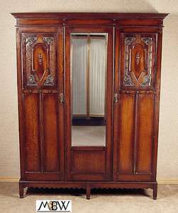 Large Antique Solid Oak 2 Door Armoire Wardrobe Closet c18b  