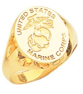 New Mens 10 or 14k Yellow Gold US Marine Corps USMC Military Signet 