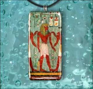 EGYPTIAN OSIRIS AND ANUBIS GOD GLASS PENDANT NECKLACE  