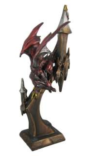 Metallic Red Dragon On Castle Statue Figure  