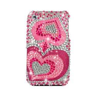 SILVER HEARTS BLING HARD CASE FOR APPLE IPHONE 3G 3GS  