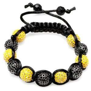   Hip Hop Style Eleven Black & Yellow Disco Ball Faceted Bead Adjustable