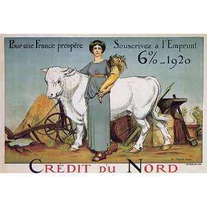 POUR UNE FRANCE PROSPERE 1920 CREDIT DU NORD BANK WOMAN COW SMALL 