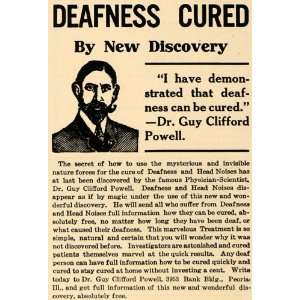  1909 Ad Dr Guy Clifford Powell Deafness Cure Head Noise 