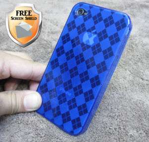 Blue Argyle TPU Flexi Skin Case Cover for iPhone 4  