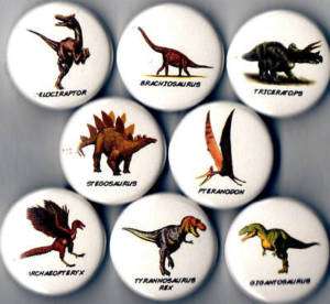 Dinosaurs 8 pin buttons badges t rex raptor triceratops  