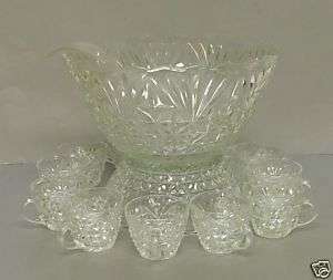 15 pc Anchor Hocking ARLINGTON Punch SET Bowl Stand Cup  