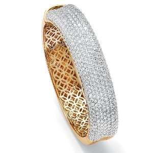  Lux Tutone. 14k Gold Plated Cubic Zirconia Bangle Bracelet 