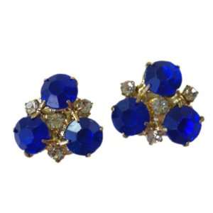  Tri Gem Blue Stone Earrings With White Gems   1 Pair 