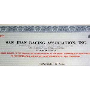 Only the Pure San Juan Racing Stock Certificate, 1960s 